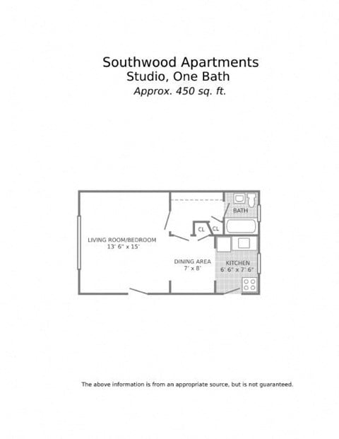 Floor plan for studio, 1 bath, 450 sqft
